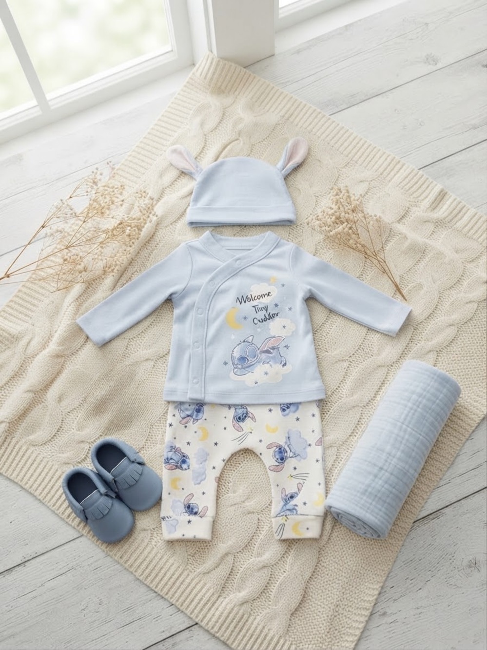 Newborn baby Blue Stitch Pajama Set - Cozy Infant Sleepwear